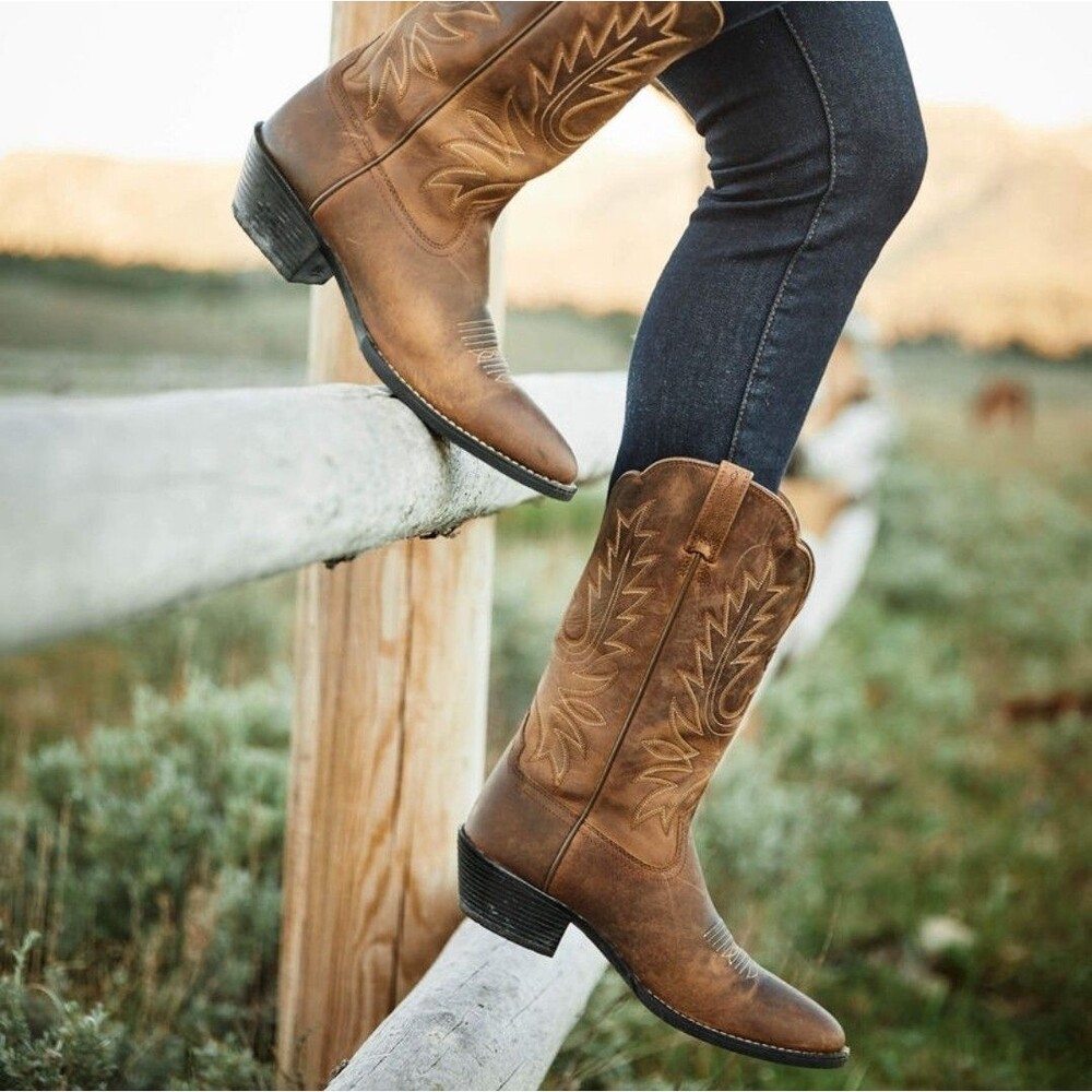 ARIAT Womens Heritage R Toe Western Brown Cowboy Boot 7B USA Cowgirl Distressed
